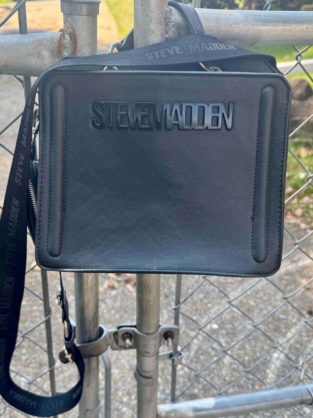 Steve Madden Black Leather Crossbody Messenger Bag